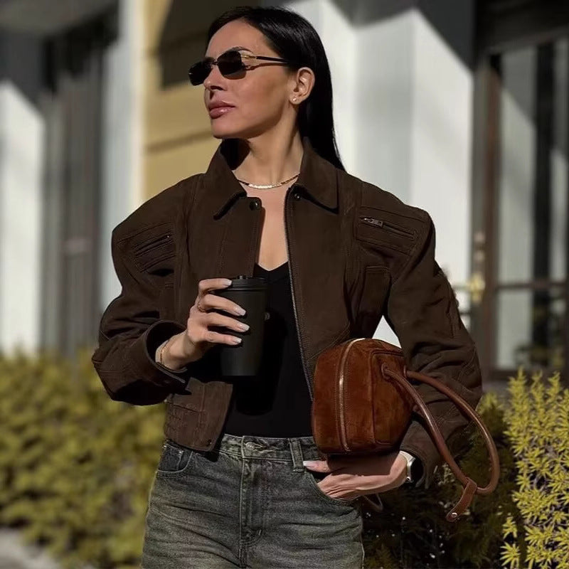 Damen modische Übergangsjacke mit seitlichen Taschen und hohem Kragen Sovae