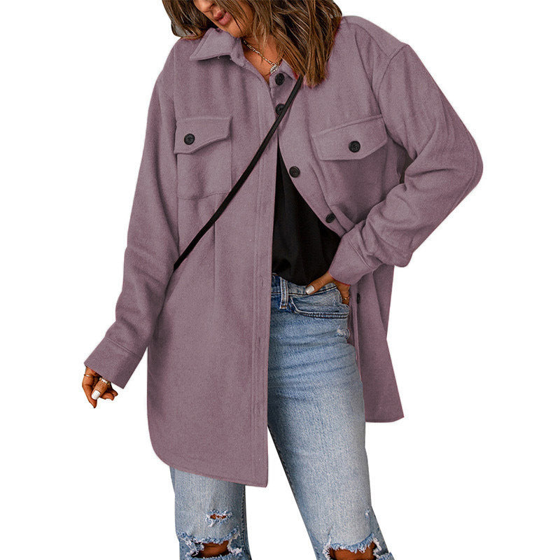 Damen gemütliche Oversize-Hemdjacke mit praktischen Taschen Sovae