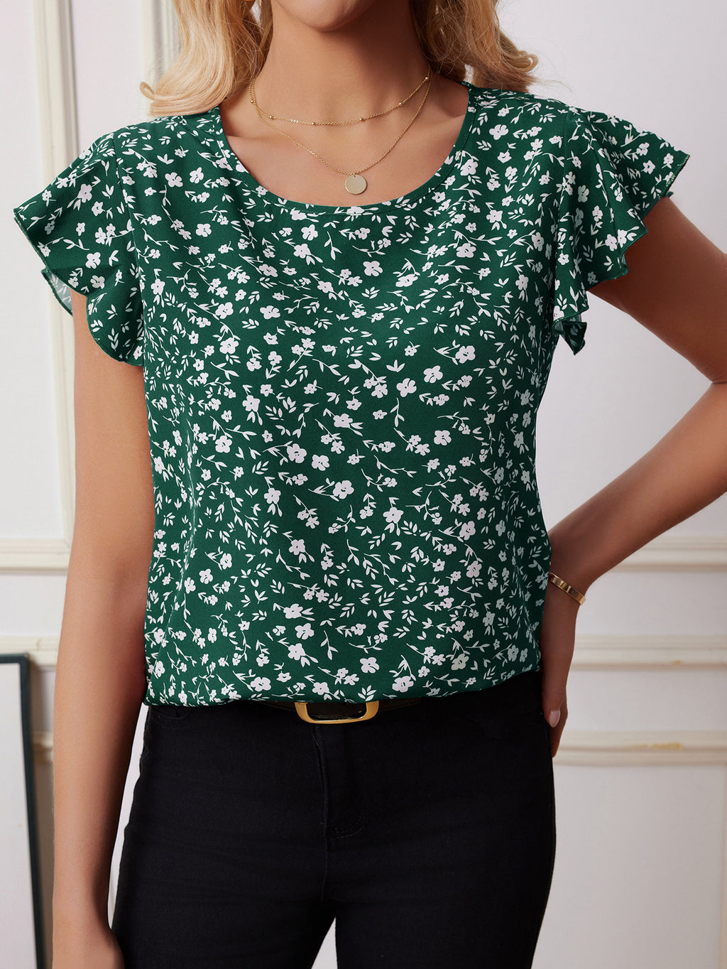 Damen Bluse mit floralem Druck und fließendem Schnitt Sovae