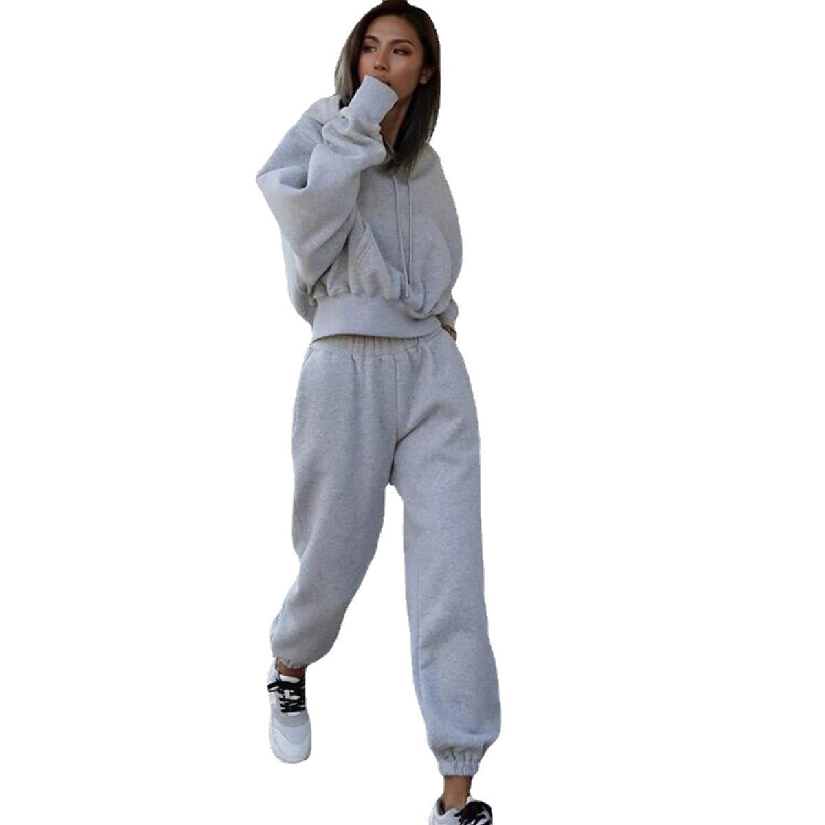 Damen Fleece-Jogginganzug mit Oversized-Hoodie und elastischem Bund Sovae