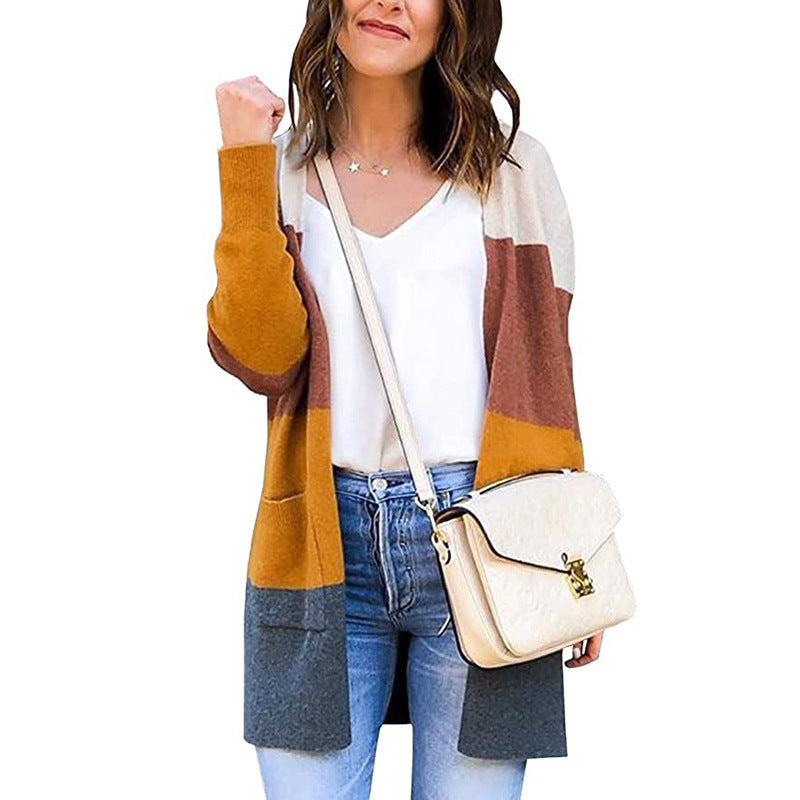 Damen Strickjacke mit Farbblock-Design und praktischen Taschen Sovae