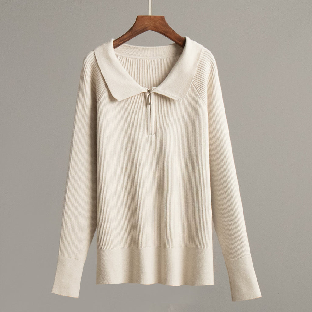 Damen Gemütlicher Feinstrickpullover mit Kängurutasche und Kragen Sovae
