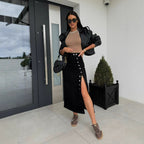 Damen Jeansrock mit seitlichem Knopfverschluss Sovae