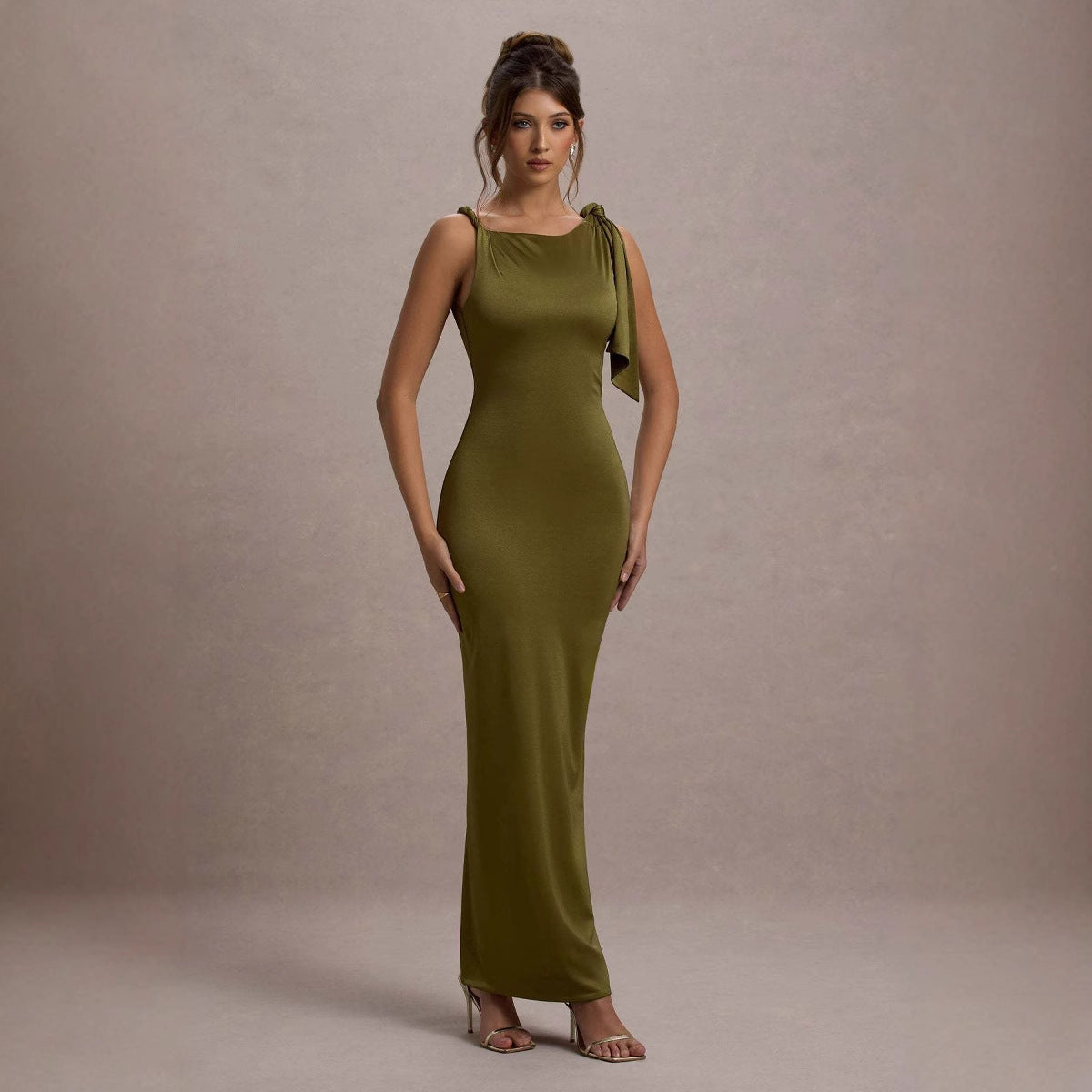 Damen elegantes Maxikleid mit asymmetrischem Träger Sovae