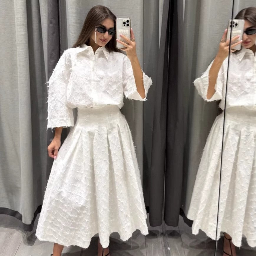 Damen elegantes Oberteil und Maxi-Rock Set mit floralem Design Sovae