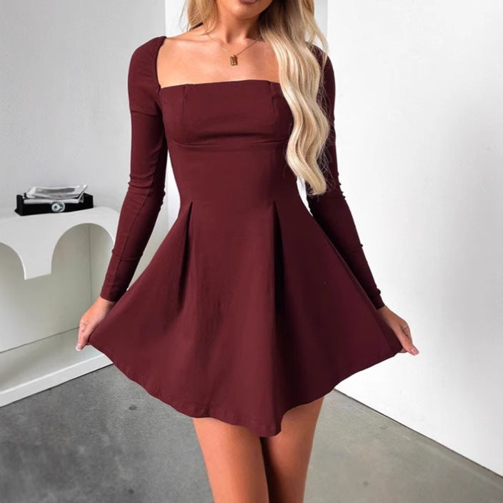 Damen Sommerliches Mini-Kleid mit Puffärmeln und quadratischem Ausschnitt Sovae
