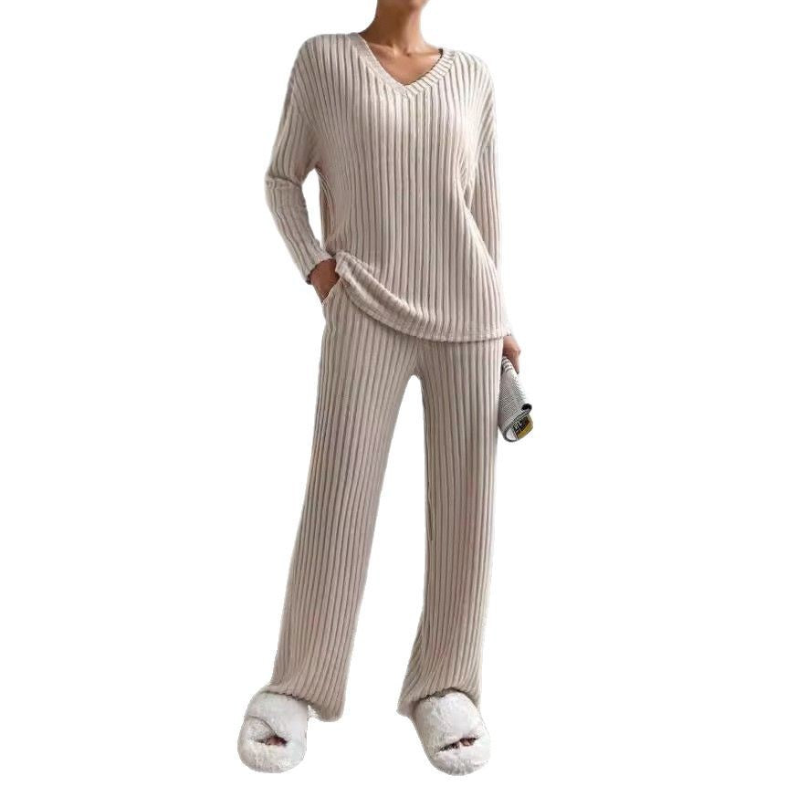 Damen lässiges Strick-Lounge-Set mit V-Ausschnitt Sovae