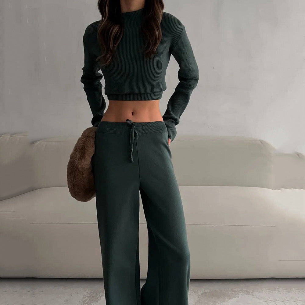 Damen lässiges Strick-Lounge-Set mit weiten Hosen Sovae