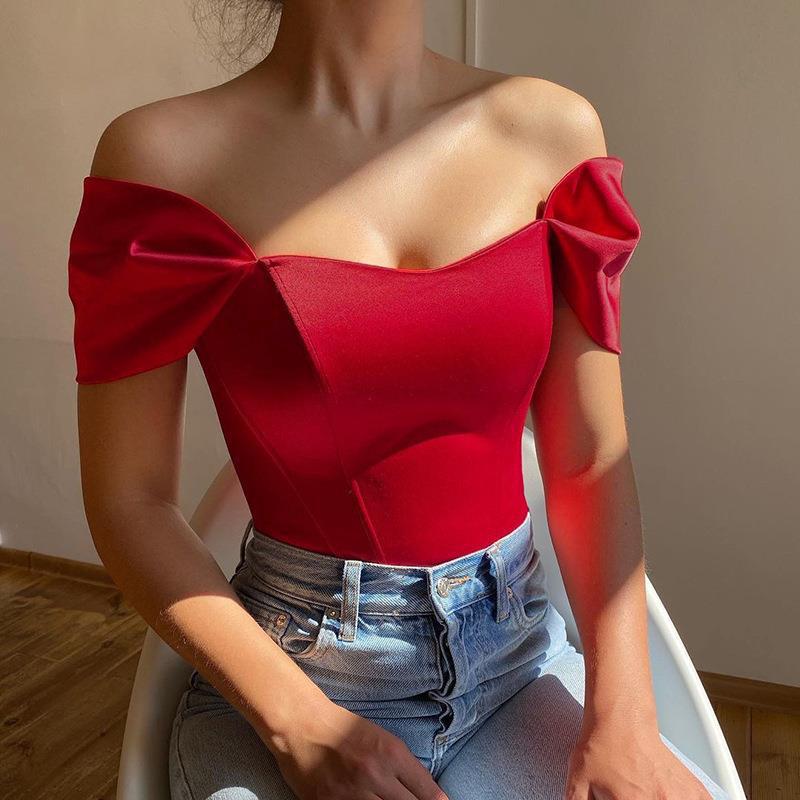 Damen Off-Shoulder Bodysuit mit strukturierter Silhouette und eleganten Puffärmeln Sovae