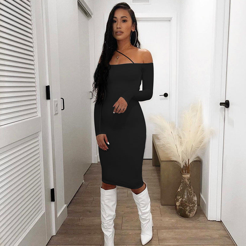 Damen figurbetontes Off-Shoulder-Minikleid mit langen Ärmeln Sovae