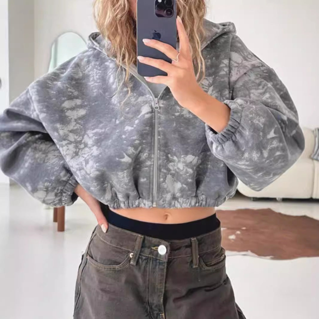 Damen lässige Kapuzenjacke mit abstraktem Muster Sovae