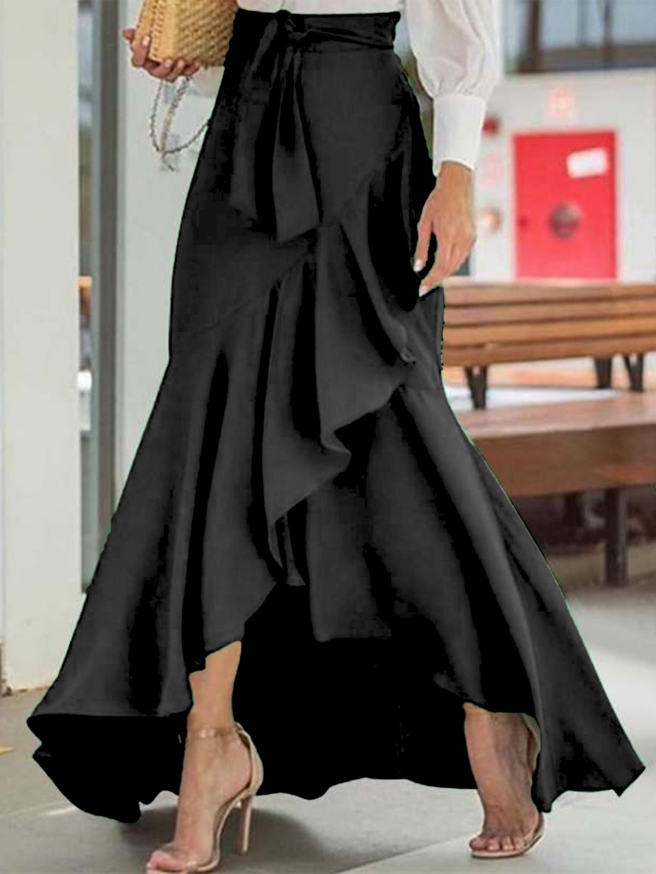 Damen asymmetrischer Maxirock mit fließendem Schnitt Sovae
