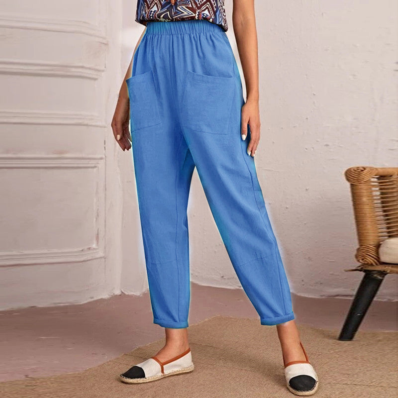 Damen Bequeme Sommerhose mit elastischem Bund und praktischen Taschen Sovae