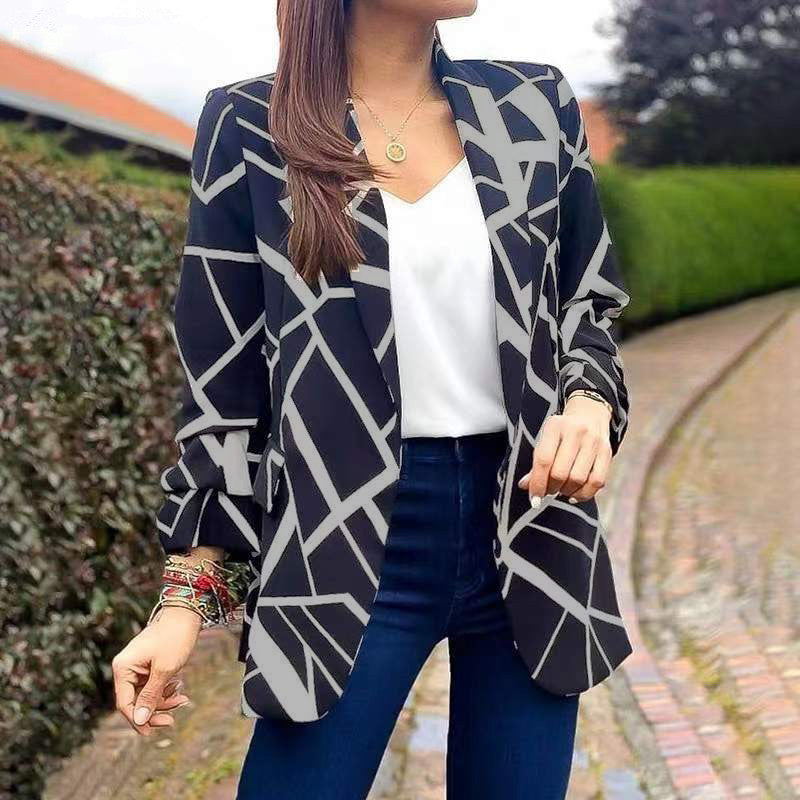 Damen Blazer mit modernem geometrischen Muster und lässiger Passform Sovae