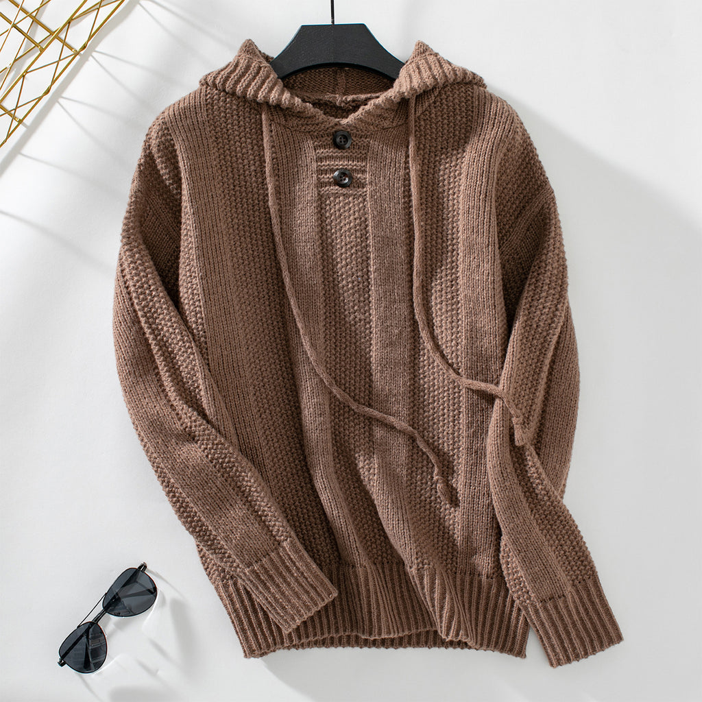 Damen lässiger Strickpullover mit Kapuze und Knopfdetails Sovae