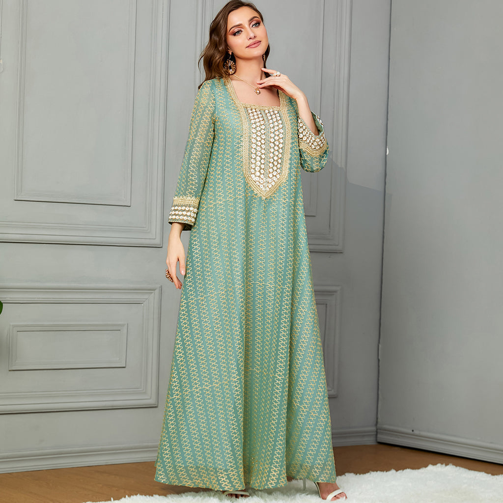 Damen Lange Kaftan-Robe mit kunstvollen Verzierungen Sovae