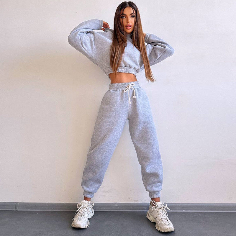 Damen modisches und lässiges cropped Sweatshirt und Jogginghose Set Sovae