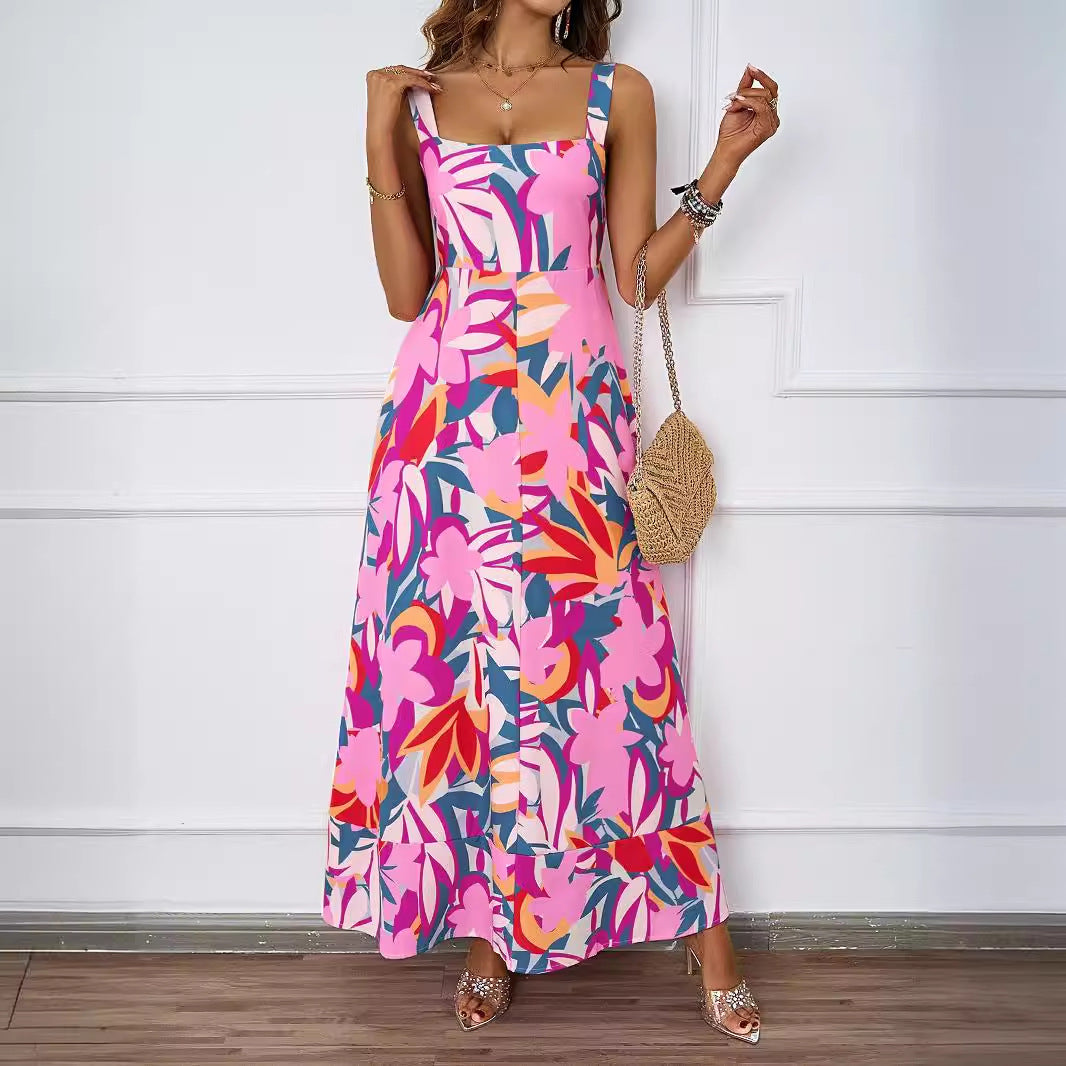 Damen Maxikleid mit floralem Design und schwingendem Saum Sovae