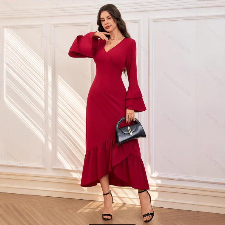 Damen Elegantes Maxikleid mit voluminösen Ärmeln Sovae