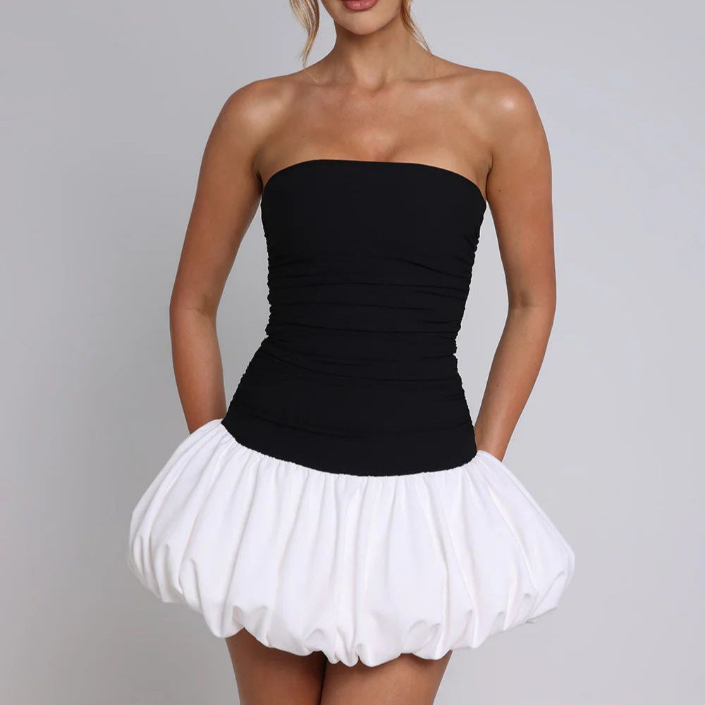 Damen Minikleid mit Rüschen und trägerlosem Design Sovae
