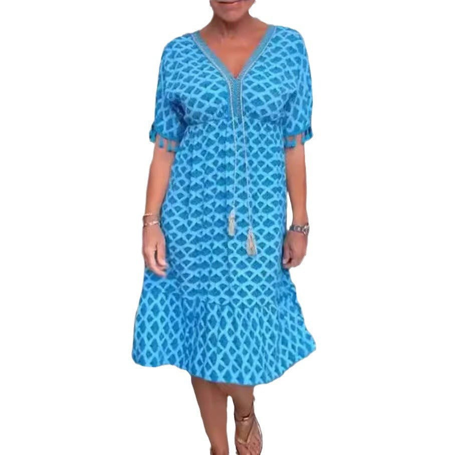 Damen V-Ausschnitt Sommerkleid mit fringing Details Sovae