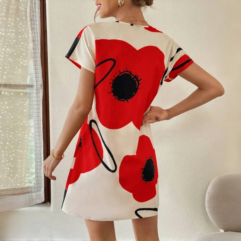 Damen Kurzarmkleid mit floralem Druck Sovae