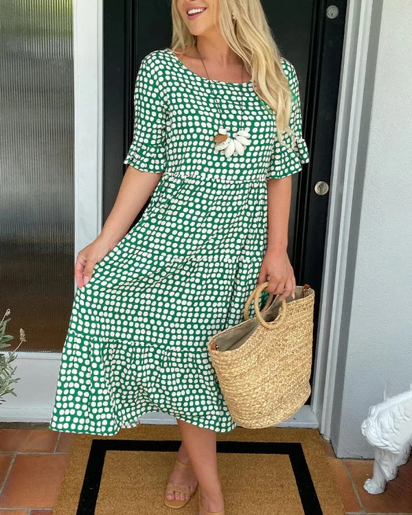 Damen Midi-Kleid mit gerafftem Design und strukturierter Spitze Sovae
