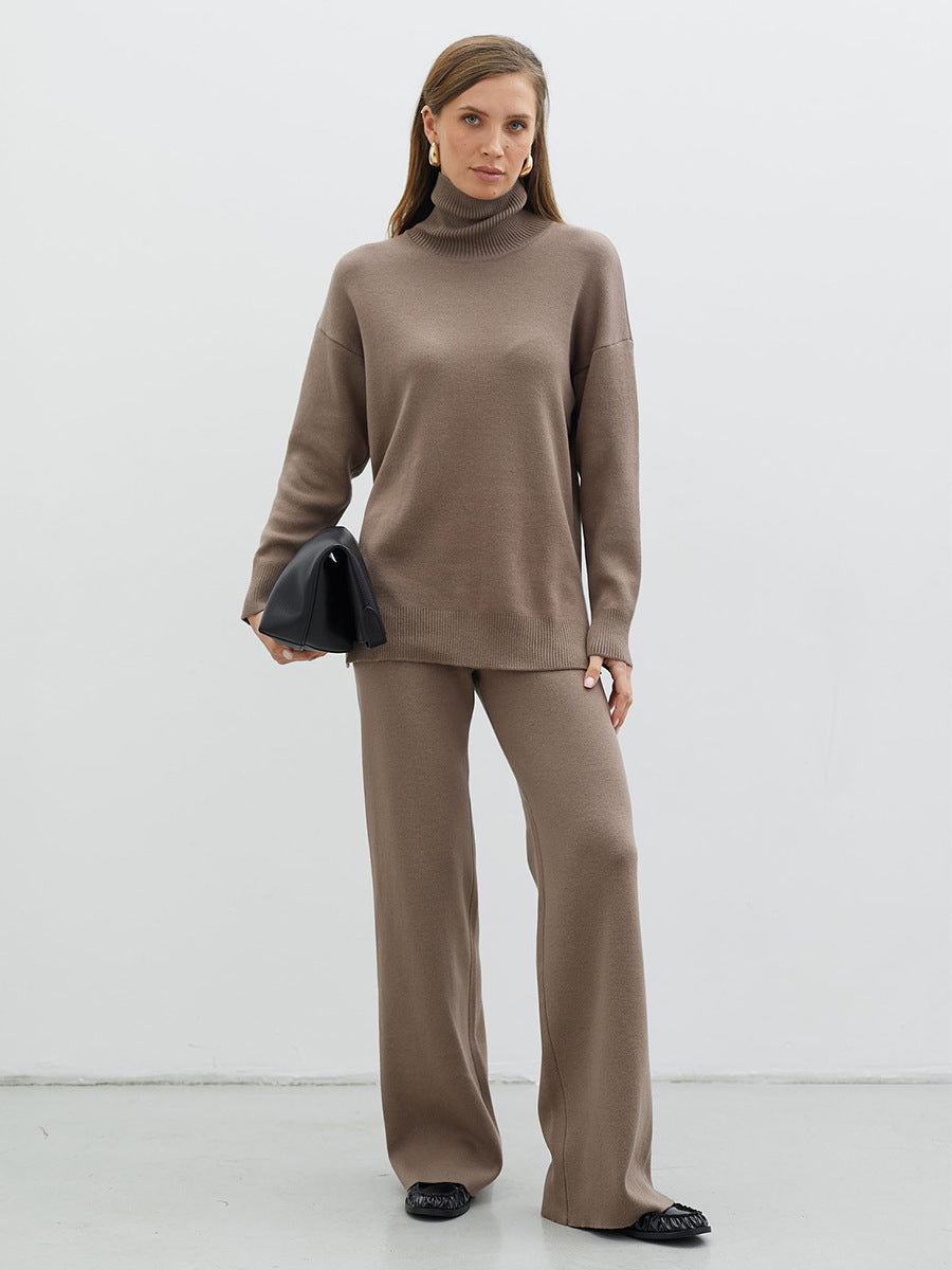 Damen Modisches Strickensemble mit hohem Kragen und weitem Schnitt Sovae