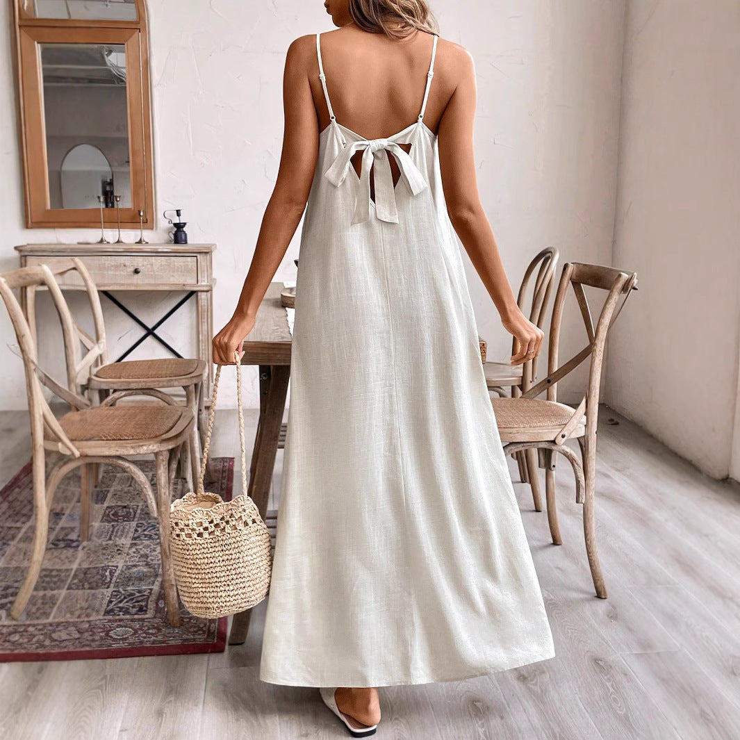 Damen Maxikleid mit verstellbaren Spaghetti-Trägern und fließendem Design Sovae
