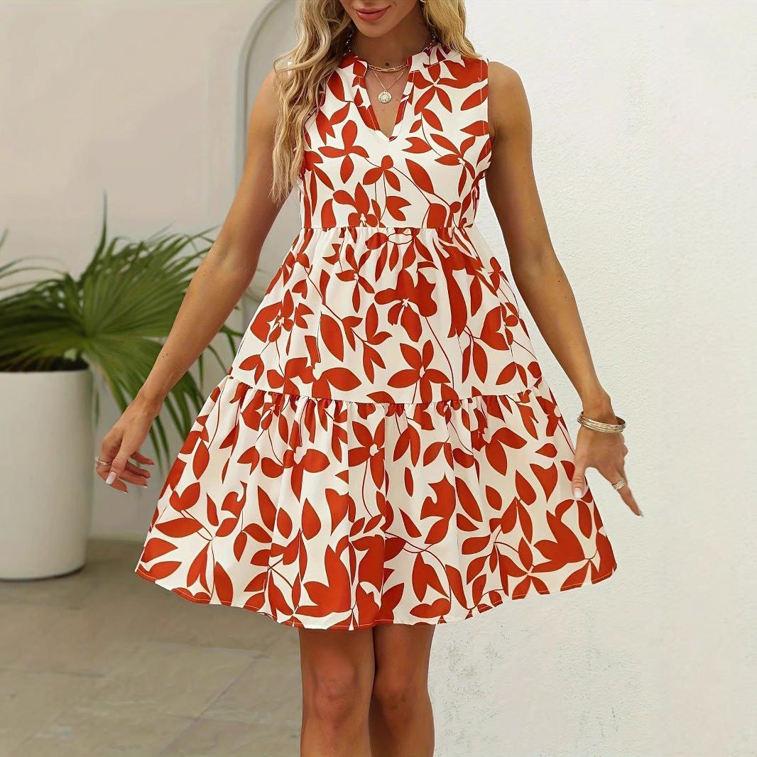 Damen luftiges Minikleid mit floralem Design und voluminösem Rock Sovae
