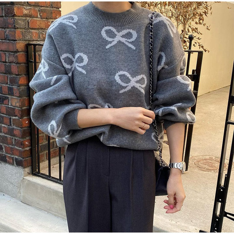 Damen Weicher Pullover mit romantischem Schleifenmuster Sovae