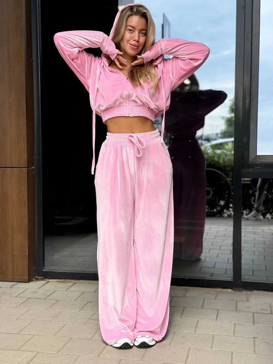 Damen Velours-Lounge-Set mit Kapuze Sovae