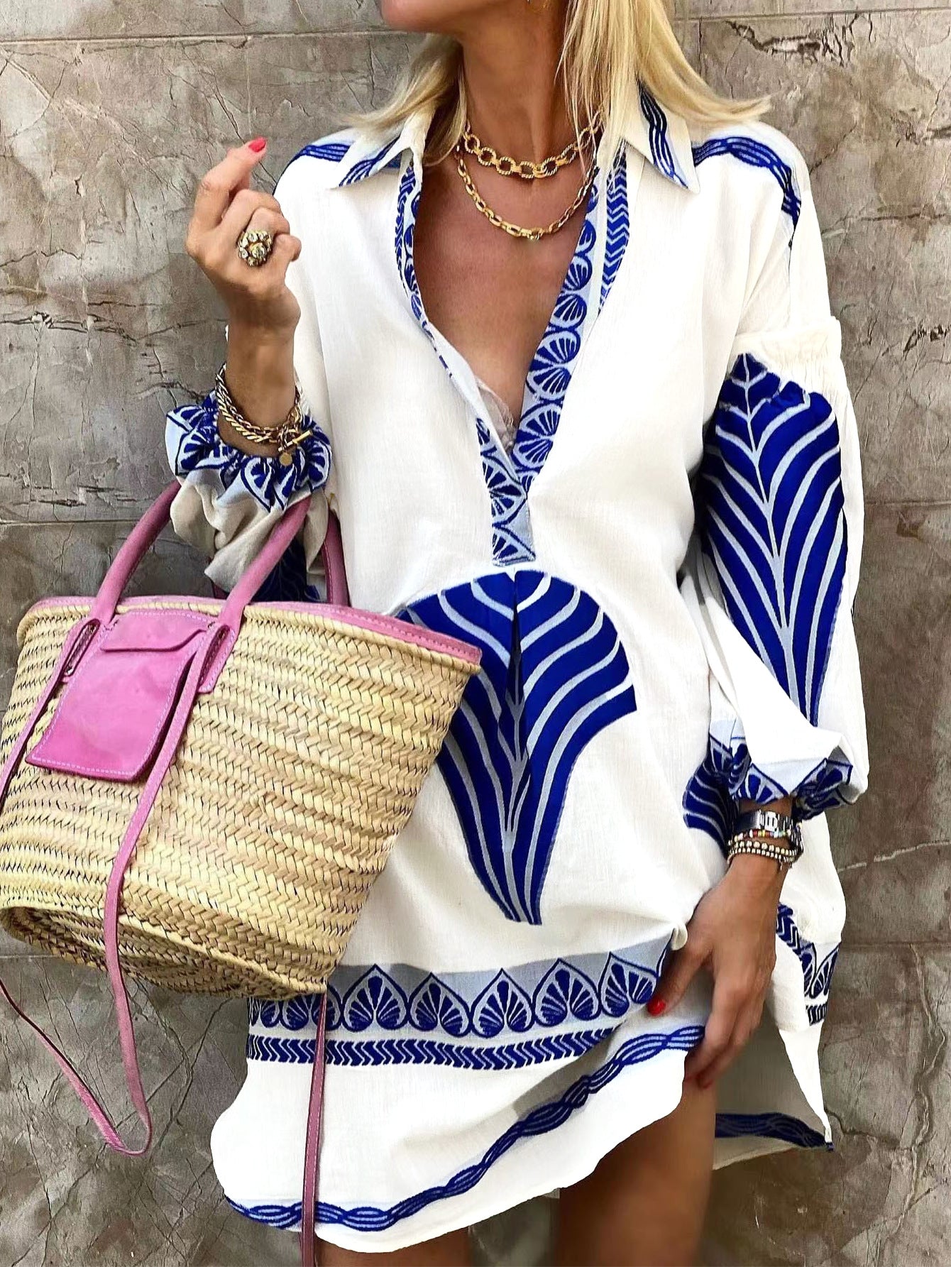 Damen Leichtes Strandkleid mit elegantem Muster Sovae