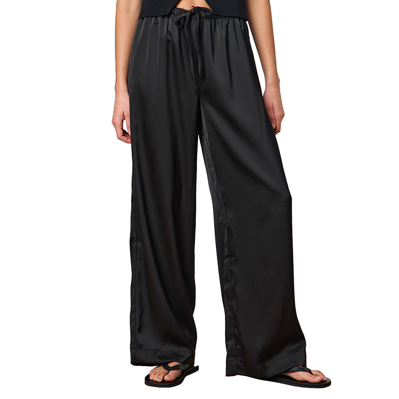 Damen Satin-Stoff-Hose mit elastischem Bund und weitem Schnitt Sovae