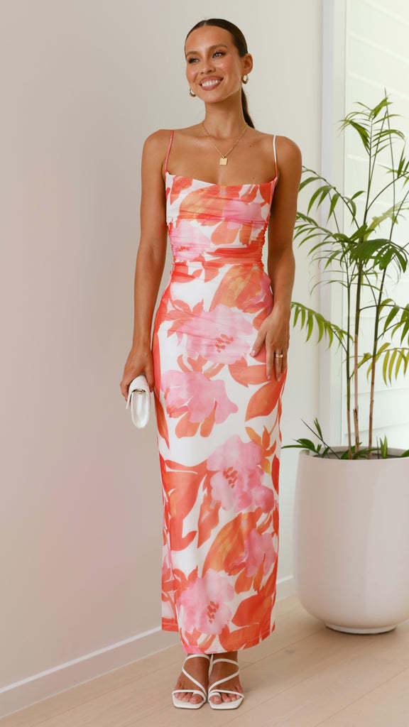 Damen figurbetontes Maxikleid mit floralem Design und Spaghettiträgern Sovae
