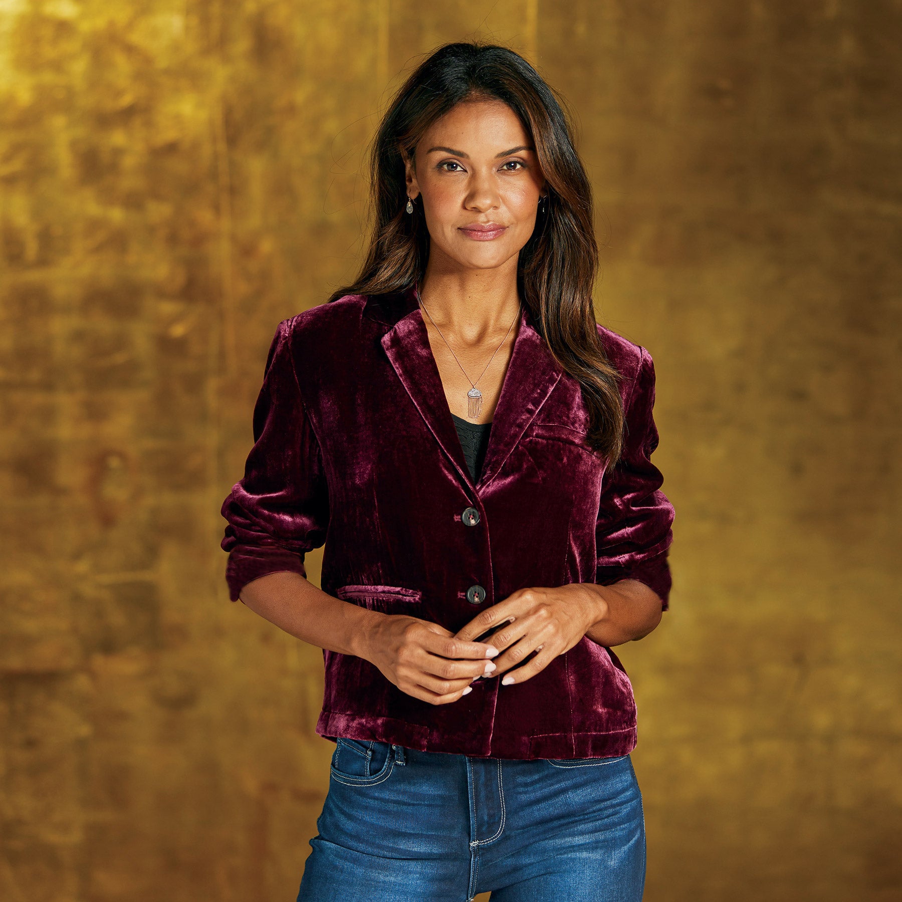 Damen Samt Blazer mit geschlitzten Ärmeln Sovae