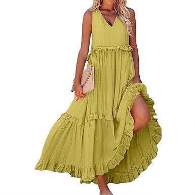 Damen Maxikleid mit Rüschen und V-Ausschnitt Sovae