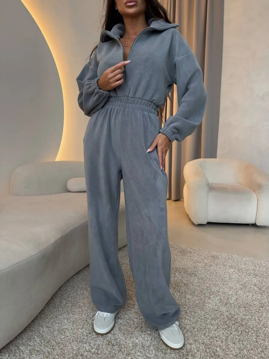 Damen Fleece-Jumpsuit mit Reißverschluss und elastischem Bund Sovae