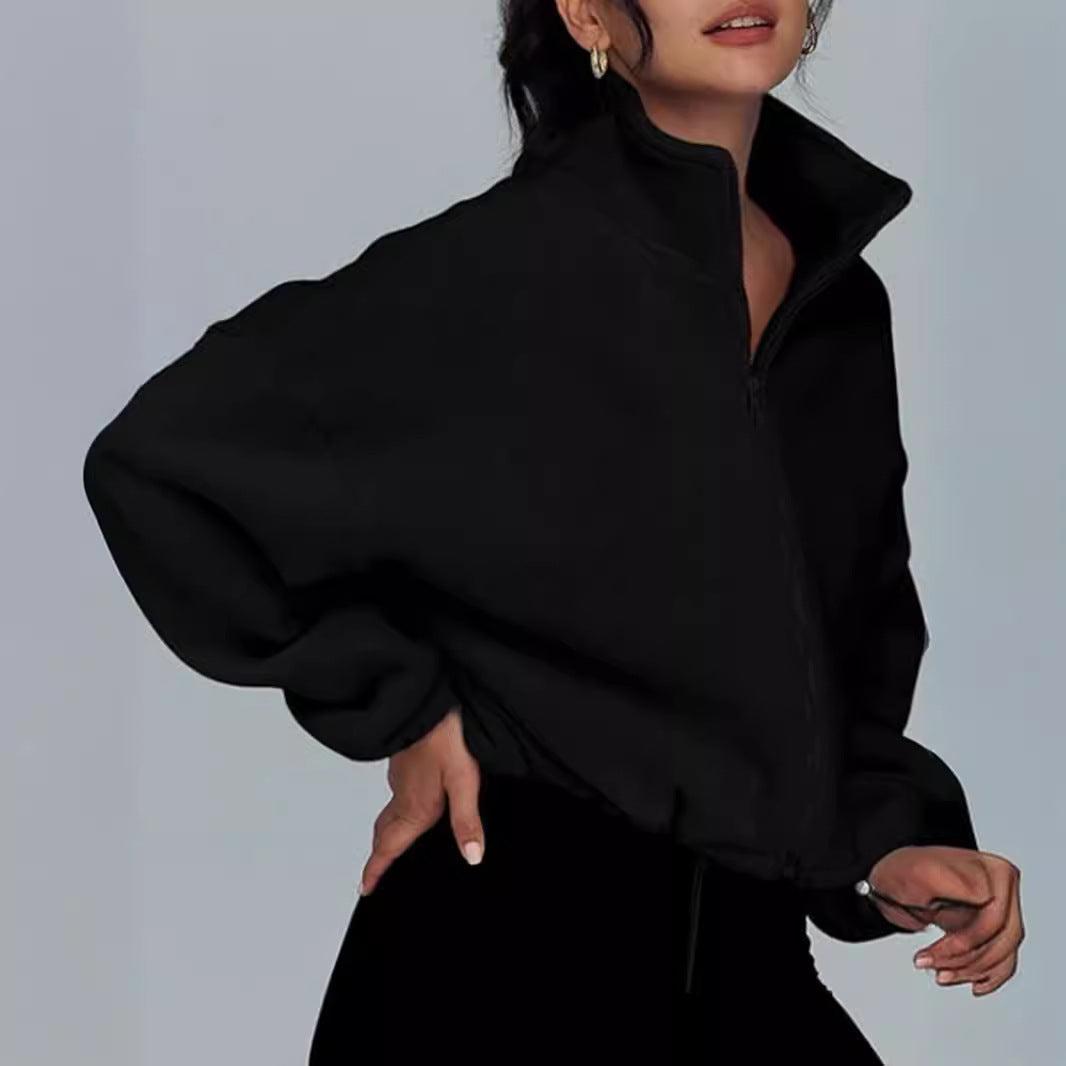Damen modischer Oversized Pullover mit hohem Kragen und Reißverschluss Sovae