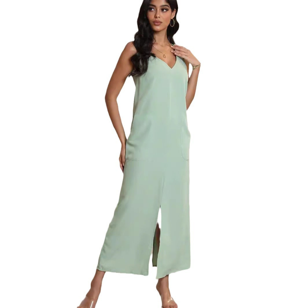 Damen Maxikleid mit V-Ausschnitt und praktischen Taschen Sovae