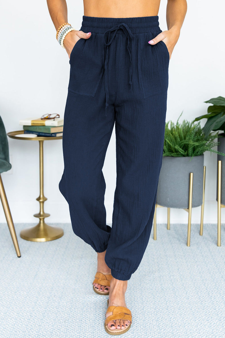 Damen lässige atmungsaktive Sommerhose mit elastischem Bund und praktischen Taschen Sovae