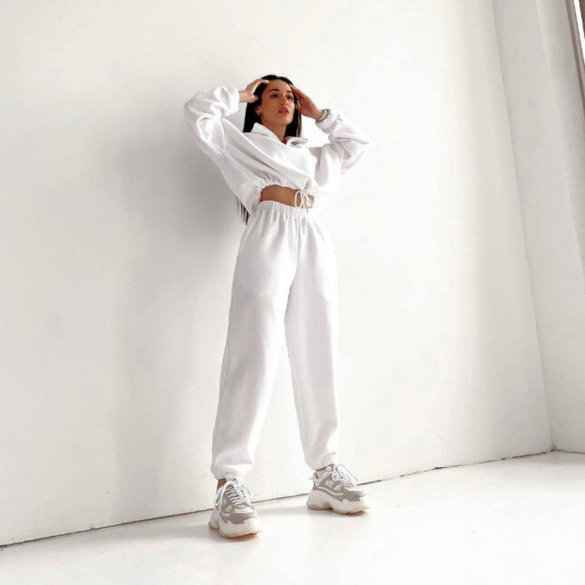 Damen bequeme Fleece-Loungejacke mit verkürztem Reißverschluss und elastischem Bund Sovae