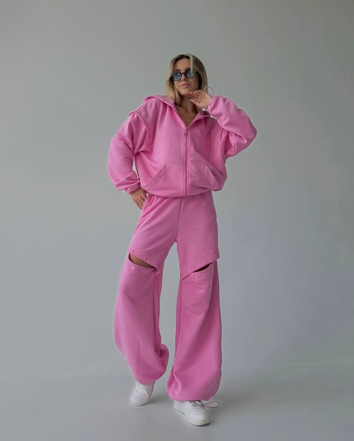 Damen Sportlicher Hoodie und weite Loungehose Set Sovae