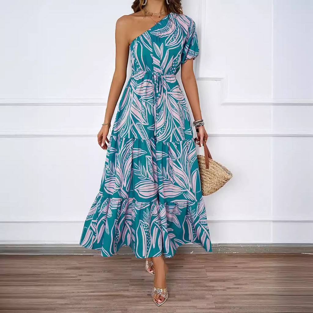 Damen Maxikleid mit asymmetrischem Träger und Rüschendetails Sovae