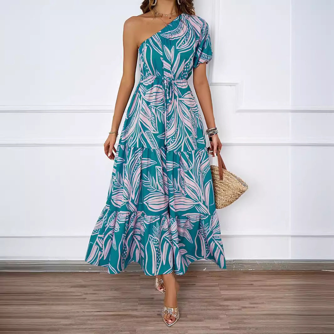 Damen Maxikleid mit asymmetrischem Träger und Rüschendetails Sovae