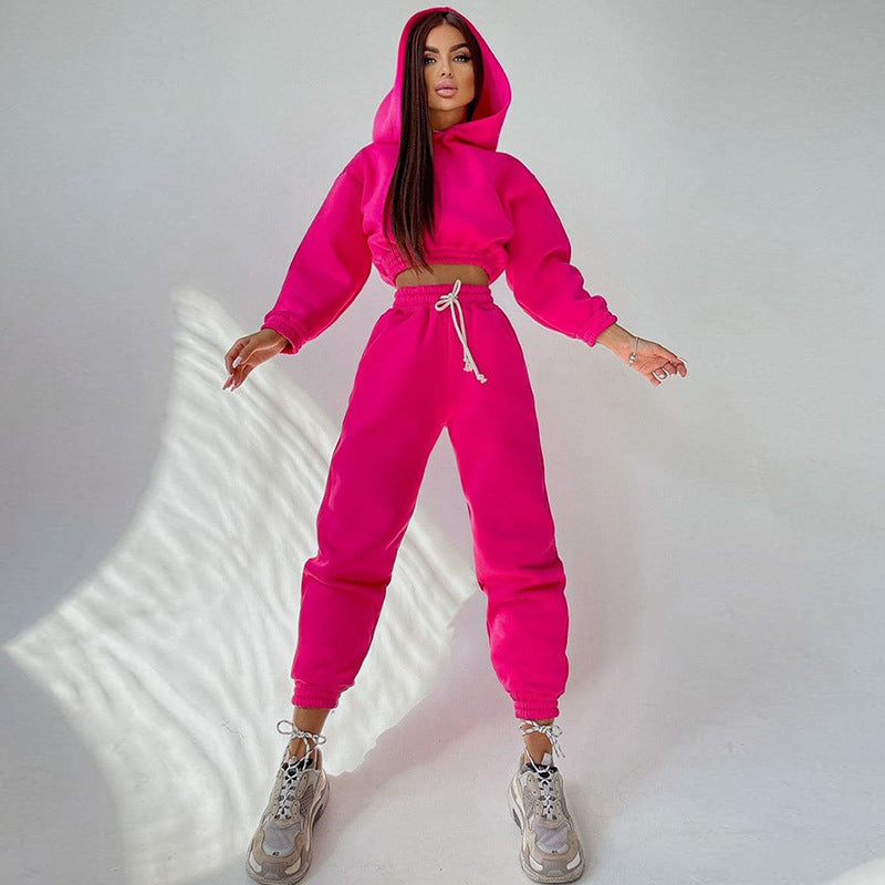 Damen modisches und lässiges cropped Sweatshirt und Jogginghose Set Sovae