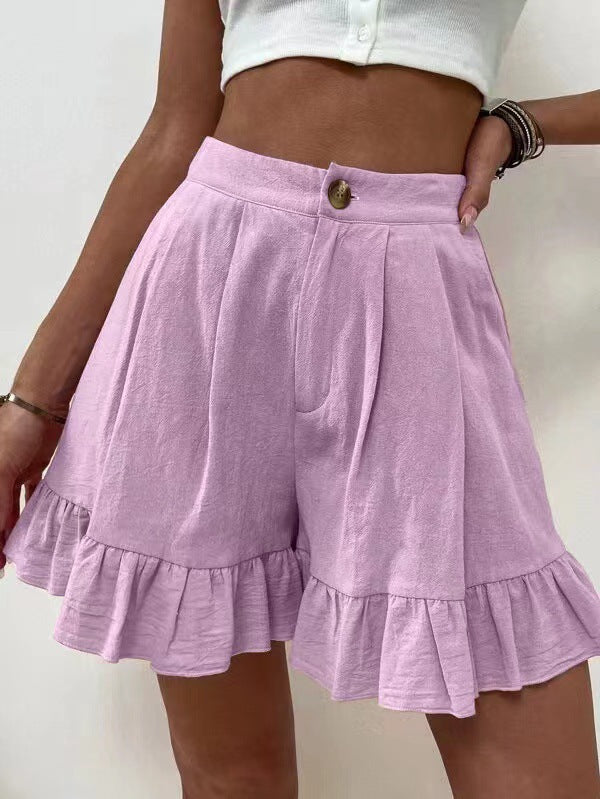 Damen Volant-Shorts mit elastischem Bund und seitlichen Taschen Sovae