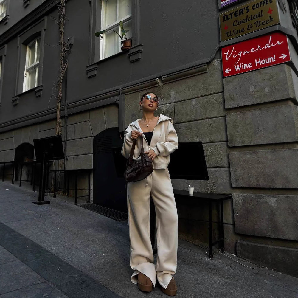 Damen sportlicher Fleece-Hoodie und lässige Jogginghose Set Sovae