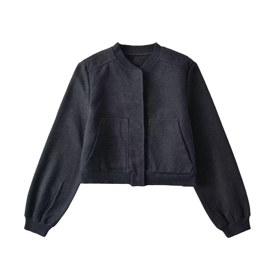 Damen lässige cropped Sweatjacke mit Taschen Sovae