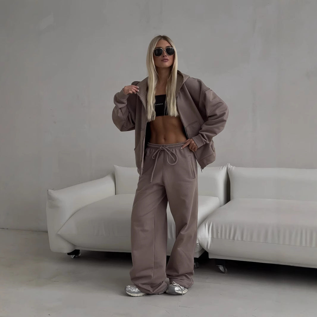 Damen Oversized Kapuzenpullover und lässige Freizeithose Set Sovae